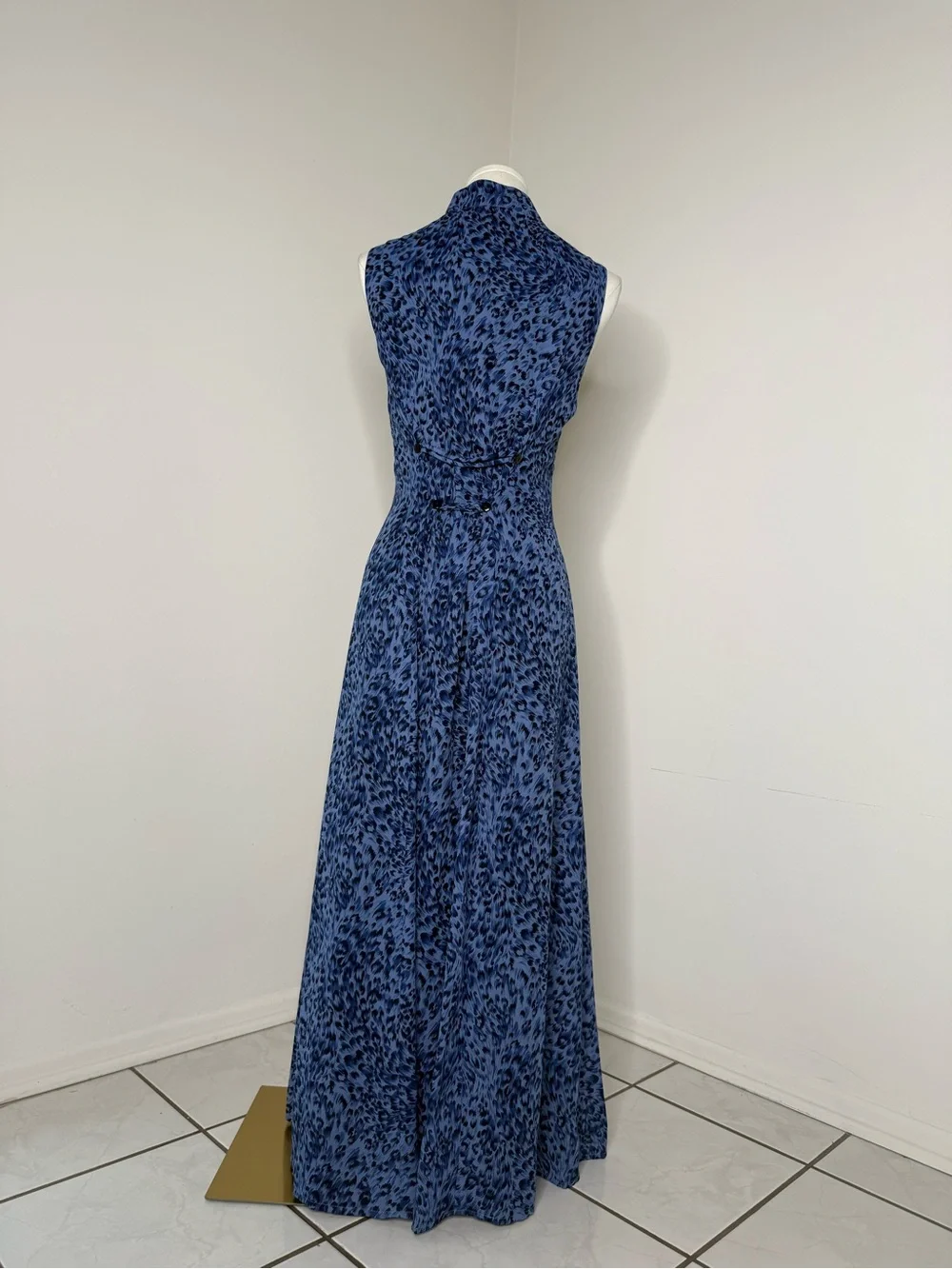 Coldwater Creek Blue Leopard Print Sleeveless Maxi Dress - Picture 8 of 16